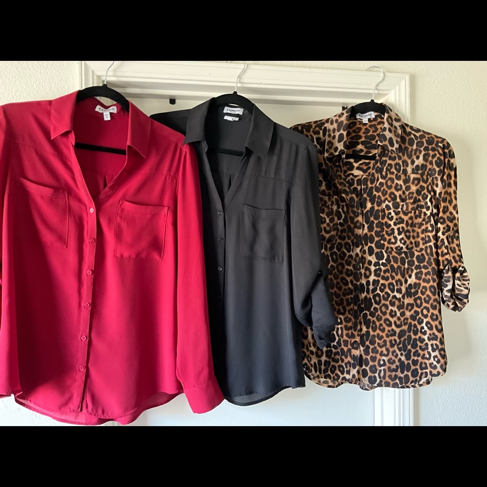 Express Portofino blouses, size medium, black red and animal prints
